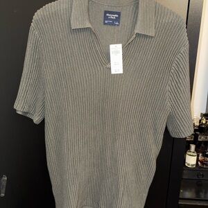 Abercrombie & Fitch Men's Ribbed Polo - Gray